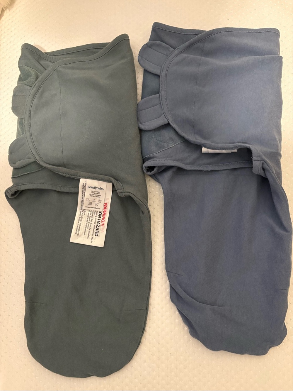 2 x Comfy Cubs Easy Swaddle cotton blanket wraps, size 0-3m